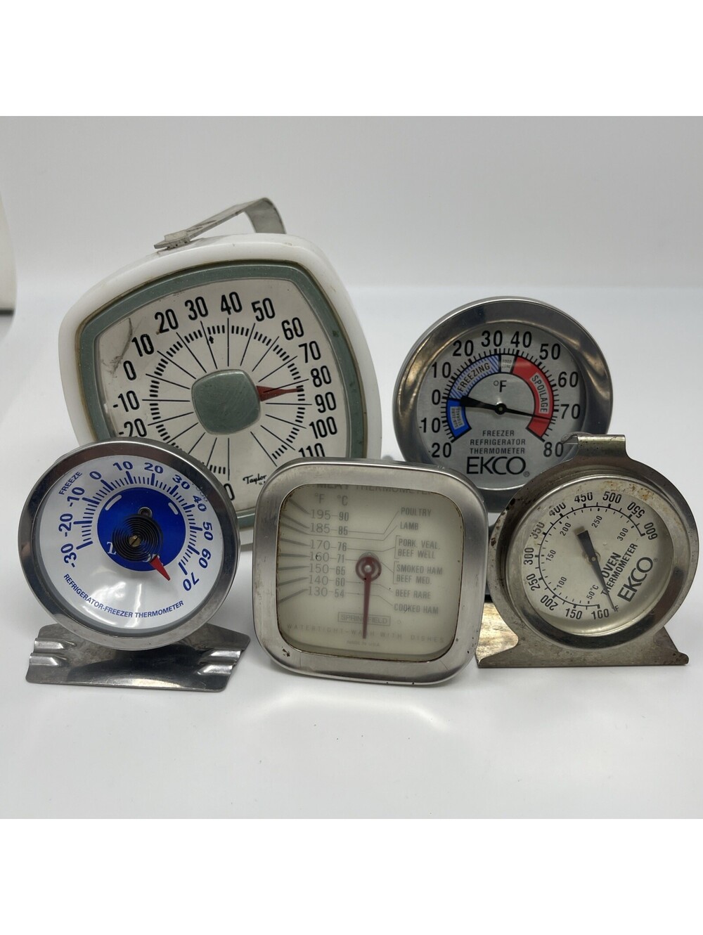 Lot of 5 Vintage Assorted Kitchen Gadget Thermometers Ekco Taylor Springfield US